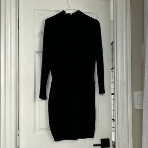 Sleeve high neck black sweater mini dress